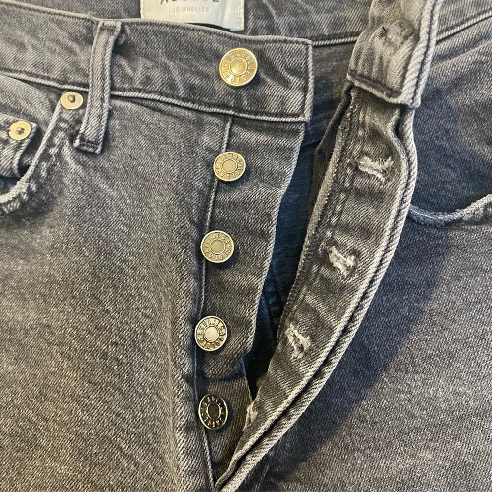 Agolde Riley High Rise Straight Cropped Black Washed Jeans Size 26 Button Fly - Picture 3 of 8